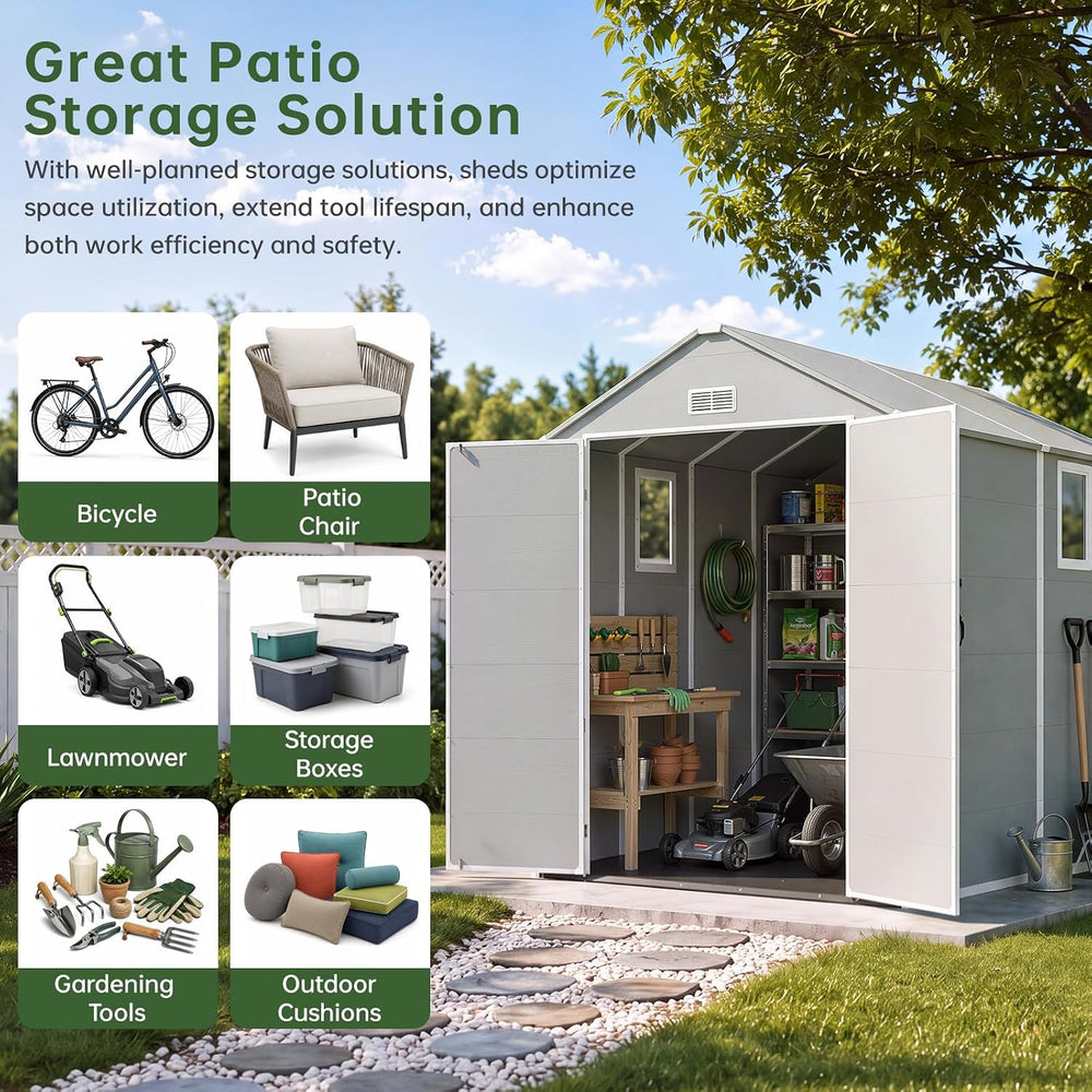 Aoxun 6x8FT Resin Outdoor Storage Shed, Outdoor sheds with Floor, Gray