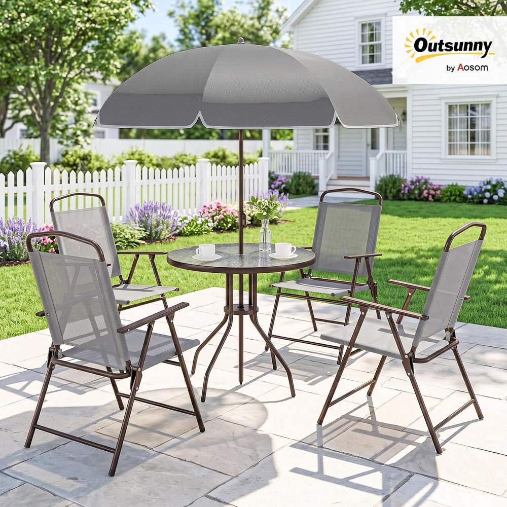 Outsunny 6 Piece Outdoor Patio Dining Set for 4 with Umbrella Gray