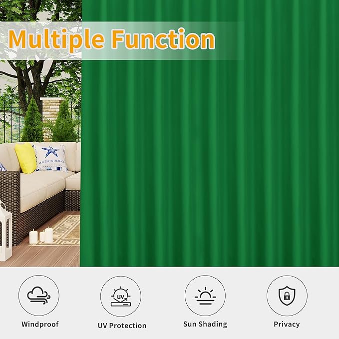 Easy-Going Outdoor Patio Curtains Detachable Tab Top Windproof Weatherproof C...