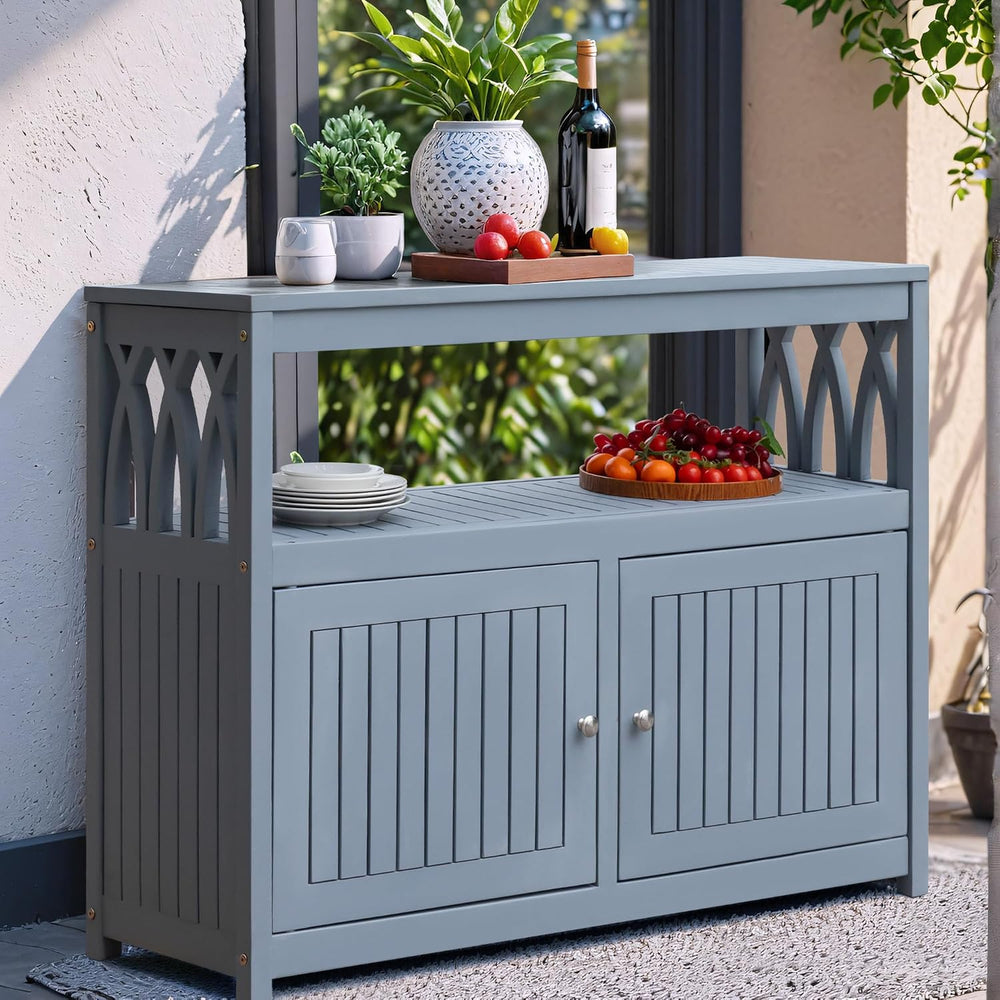 Flamaker Acacia Wood Outdoor Storage Cabinet,Waterproof Potting Table,Gray