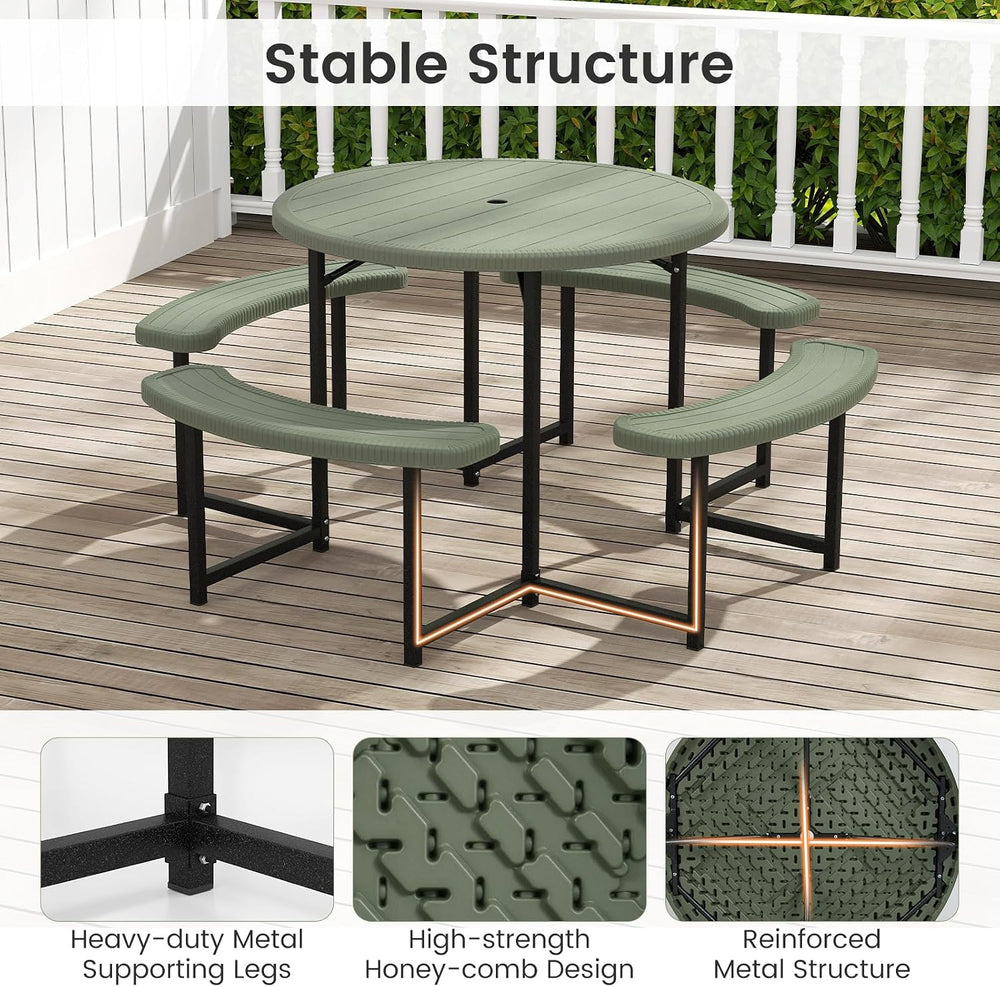 Tangkula 8 Person Round Picnic Table with 4 Benches