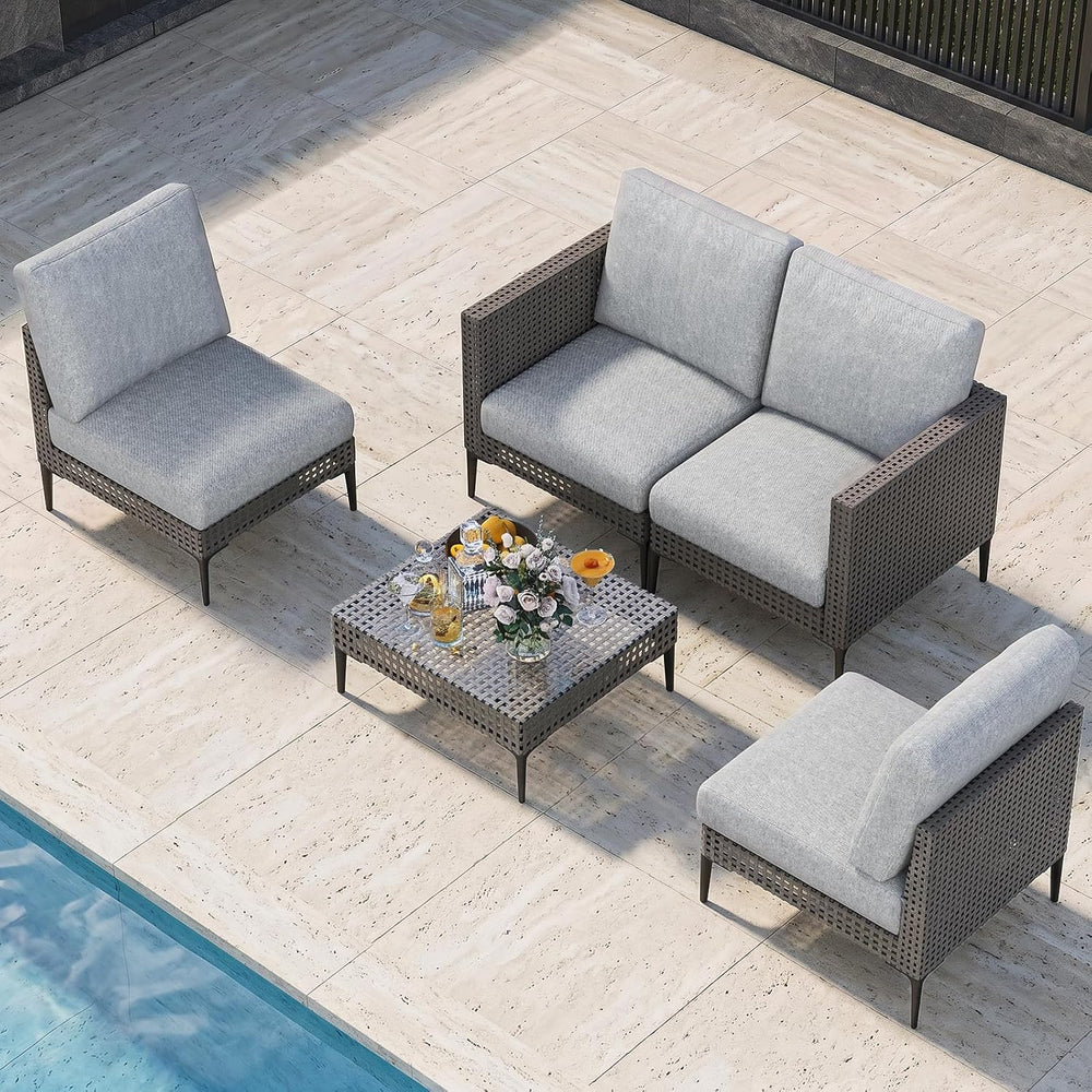 Outdoor Patio Sofa Conversation Set–Rattan 4 Seats Comfortable Couch