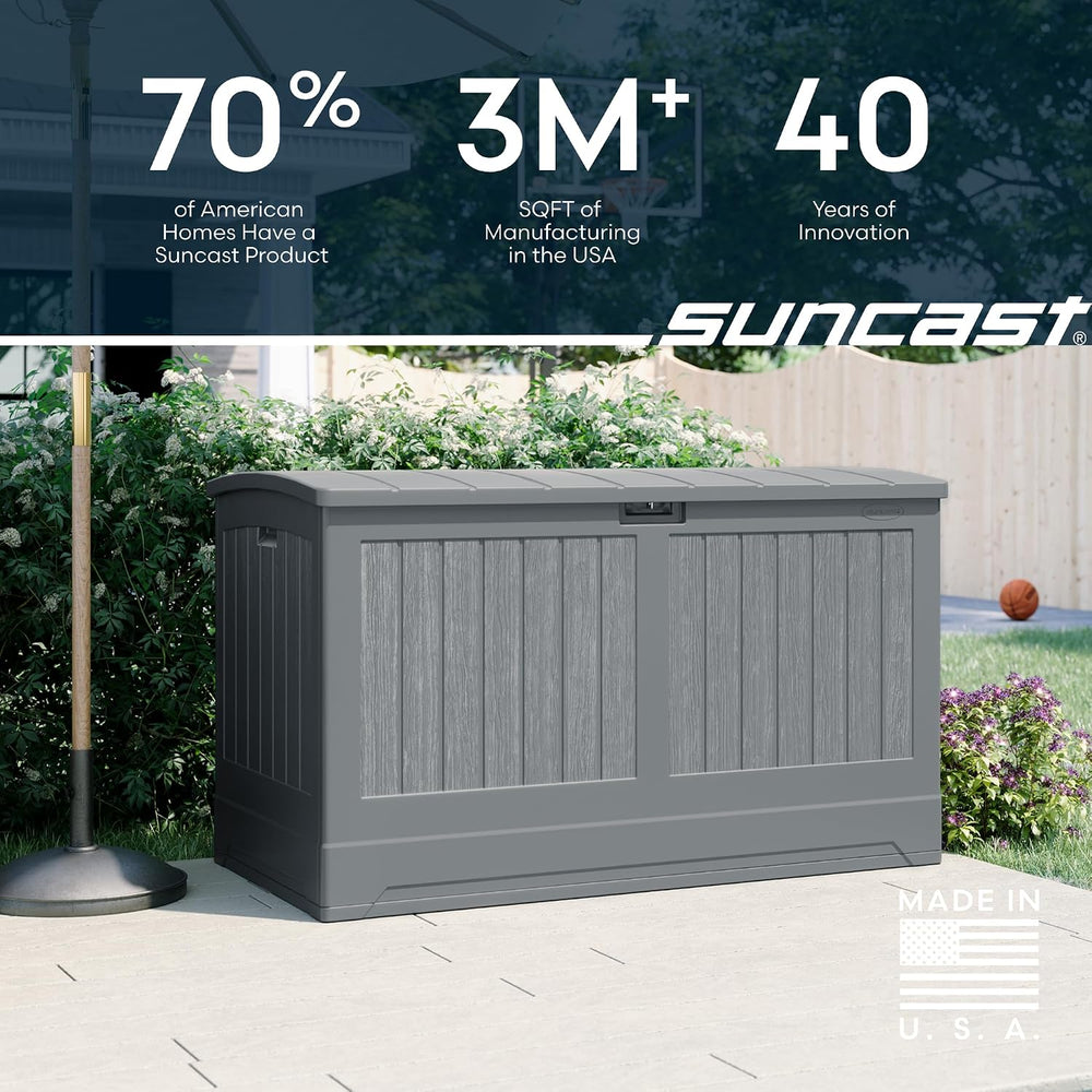 Suncast XL Deck Box, 200 Gal, All Weather, Pad-Lockable Lid, Dove Gray