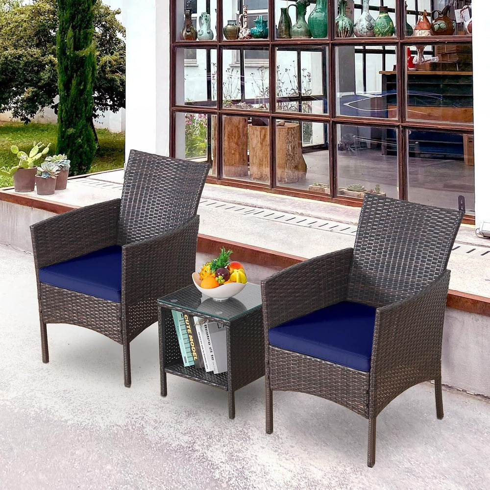 Patio Porch Furniture Sets 3 Pieces Rattan Wicker Chairs with Table Outdoor G...