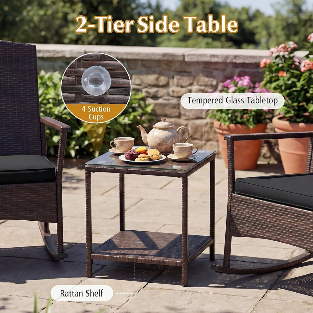 Tangkula 3-Piece Outdoor Bistro Set Wicker Rocking Chairs (Black)