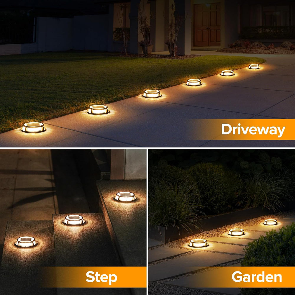 LUTEC 4 Pack Solar Driveway Lights, 12 LEDs IP67 Waterproof Outdoor Solar Doc...