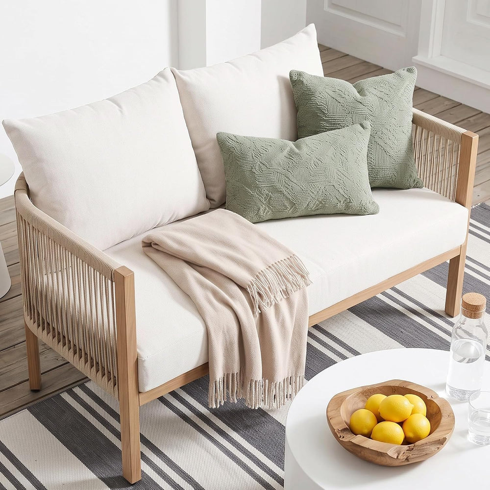 Wicker Patio Sofa Furniture Outdoor Loveseat Balcony Couch, Beige