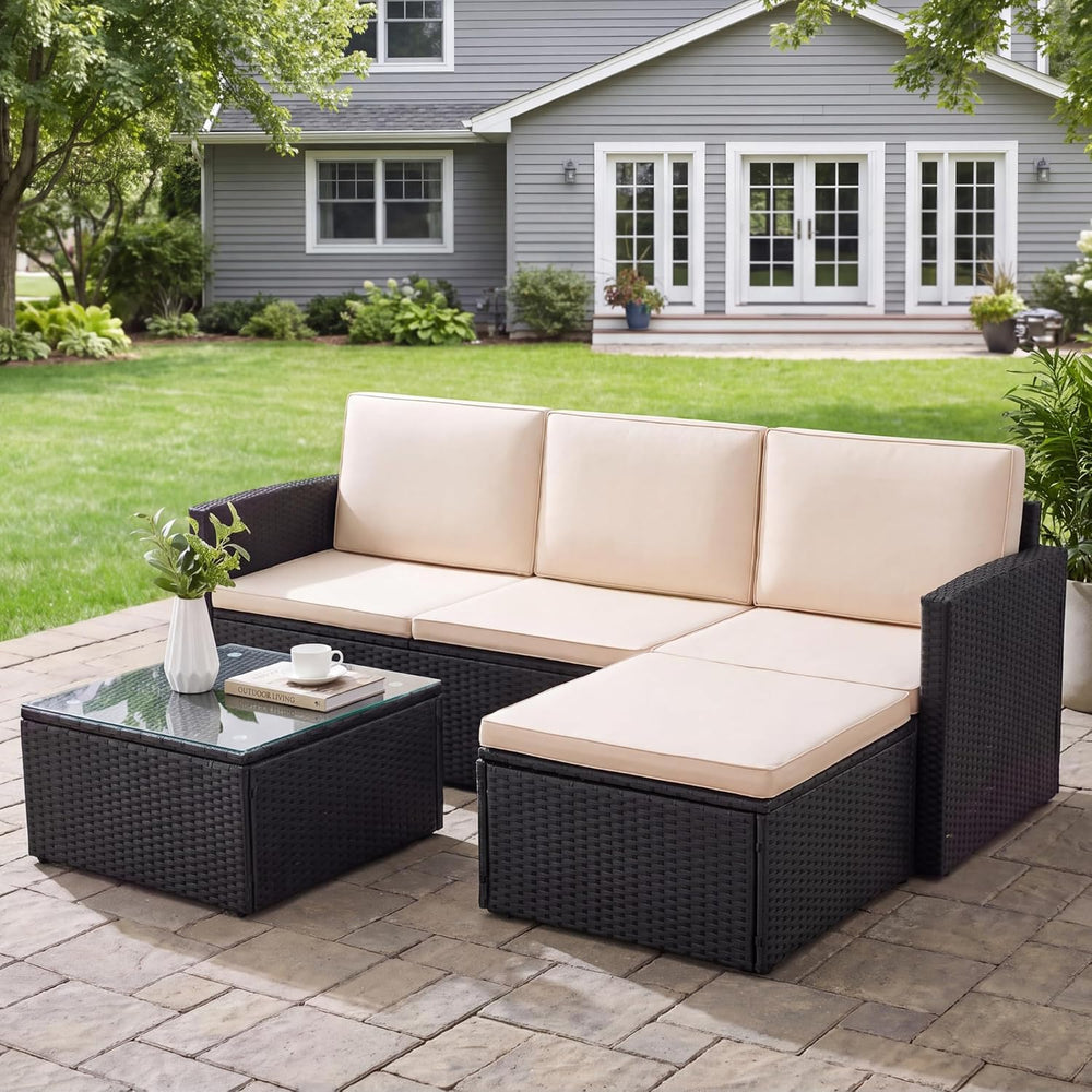 Greesum 3 Piece Patio Furniture Set Outdoor Wicker Rattan Sectional Sofa with...