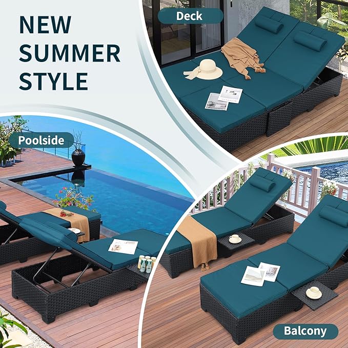 WAROOM Outdoor Chaise Lounge Chairs for Outside Patio Furniture Set of 2 Wick...