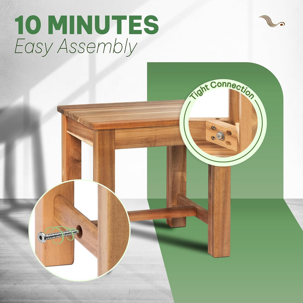 12" Wooden Step Stool, Small Wood Stool for Bathroom, Kitchen - White Oak