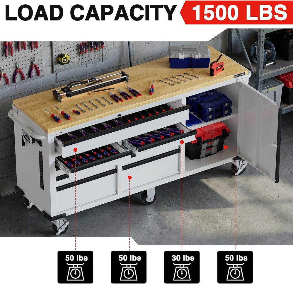 WORKPRO 72" x 22" Rolling Tool Cabinet, 9-Drawer & 1-Door