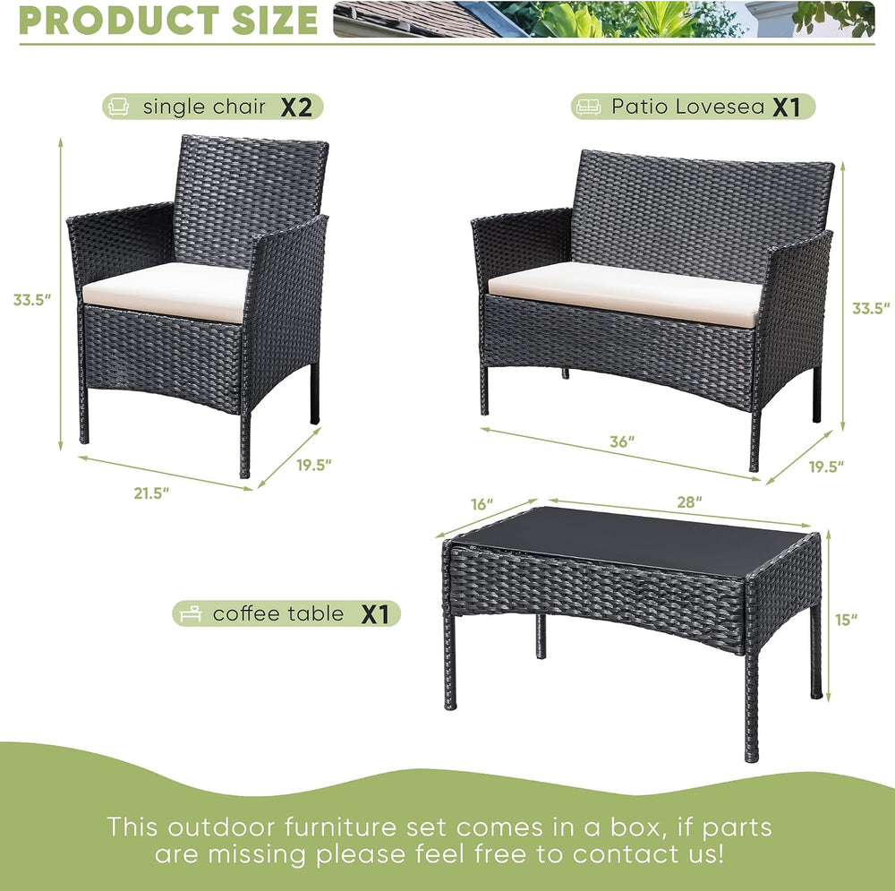 Greesum 4 Pieces Patio Furniture Conversation Sets,Black and Beige