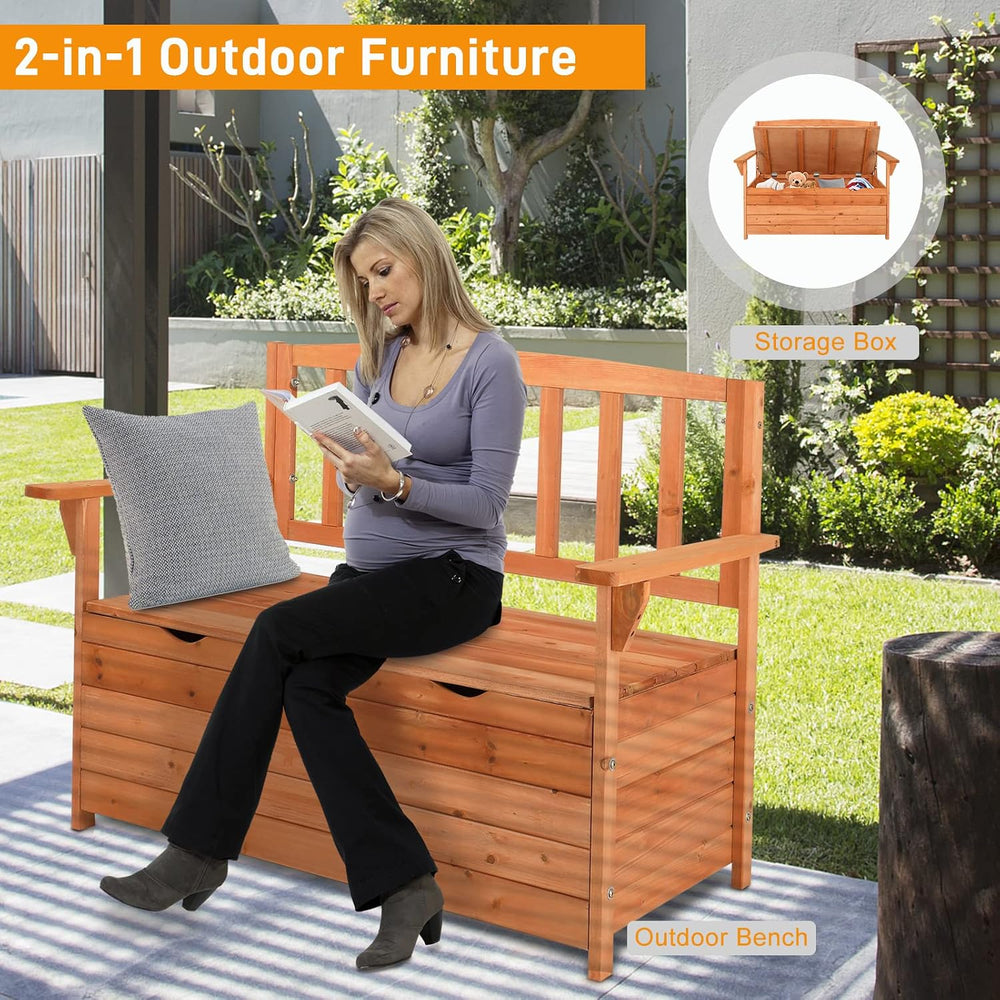 Outvita Outdoor Wood Storage Bench, Deck Box Loveseat, Natural