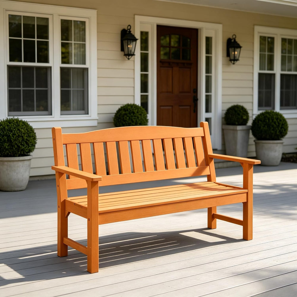 3-Person Poly Lumber Outdoor Bench Weatherproof, 800 Lbs, Orange