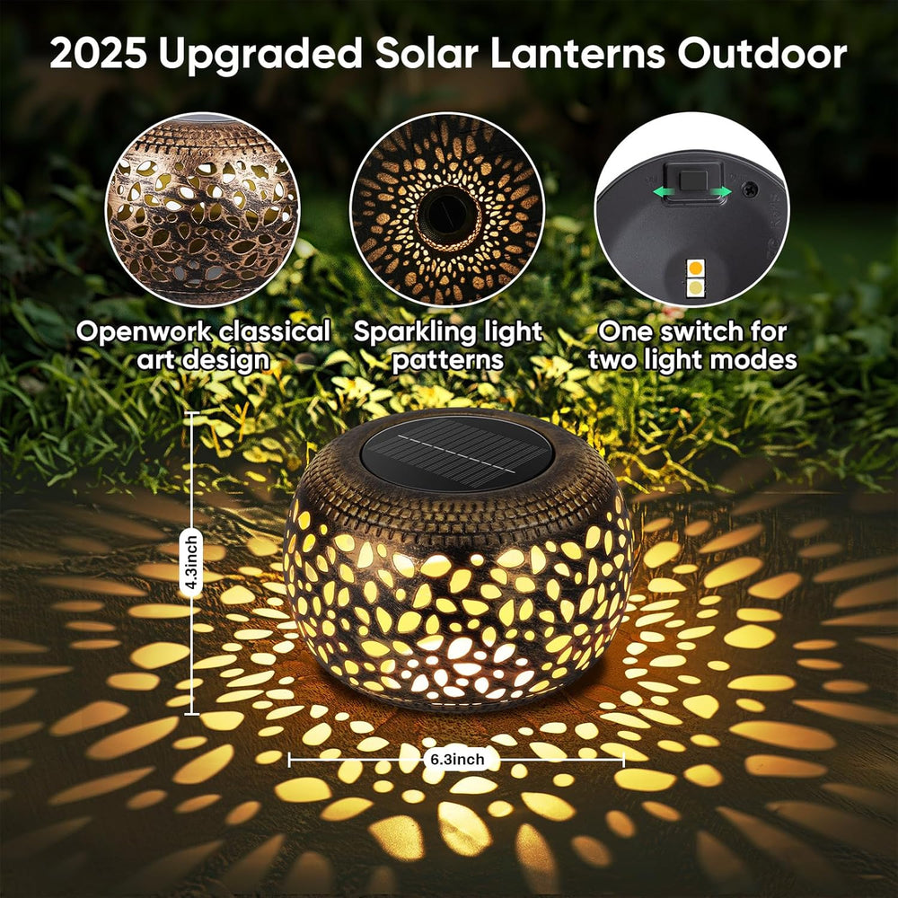 Solar Lanterns Waterproof Outdoor Decor: 2 Pack Hollow Out Solar Lights
