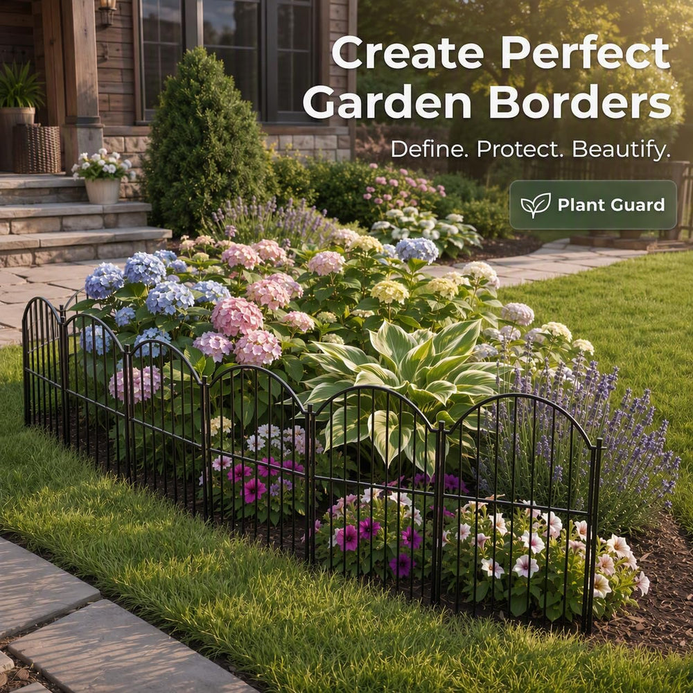 Decorative Metal Garden Fence, 32in(H) No-Dig Flower Bed Border, 24ft(L)