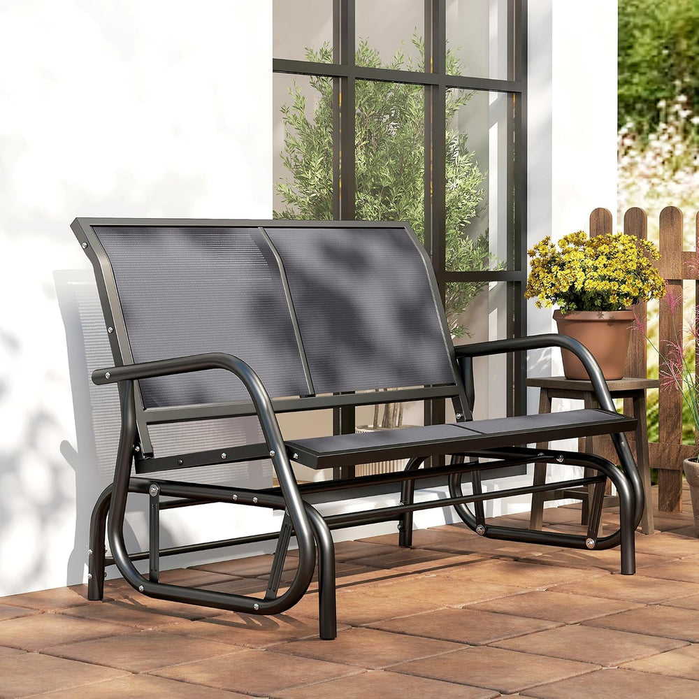 Outsunny 2-Person Outdoor Glider Bench with Steel Frame, Gray