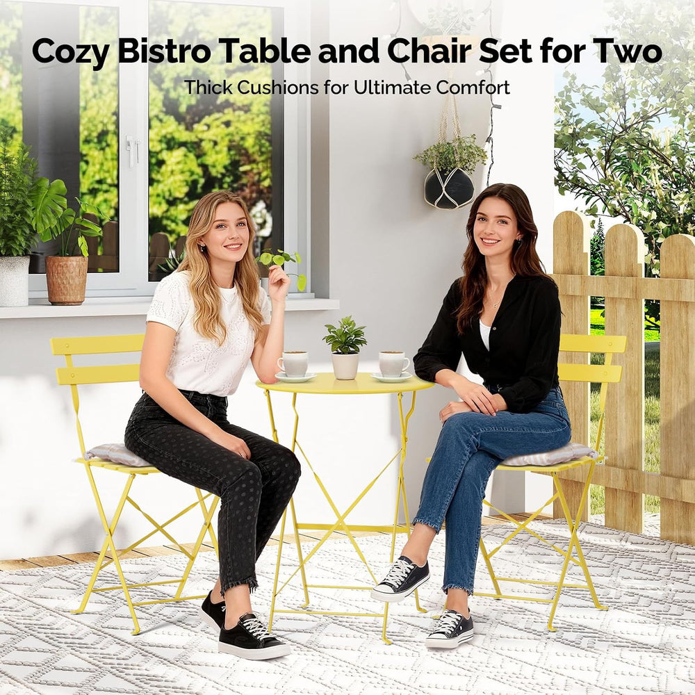 VINGLI Outdoor Folding Bistro Table and Chairs Set of 2, 3-Piece Bistro Set w...