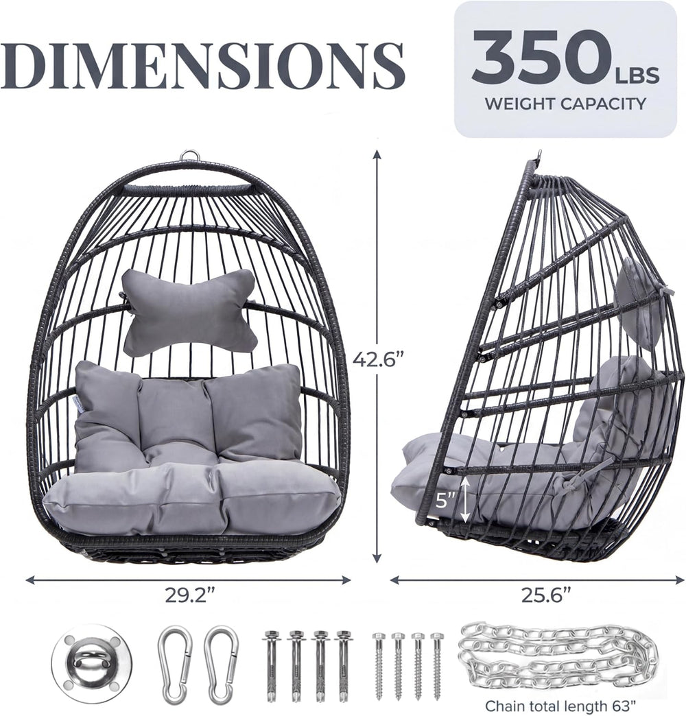BULEXYARD Hanging Egg Chair Without Stand, Foldable Wicker Swing Chair