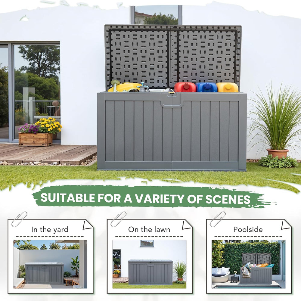 Greesum 230 Gallon HDPE Outdoor Storage Box with Removable Dividers, Weatherp...