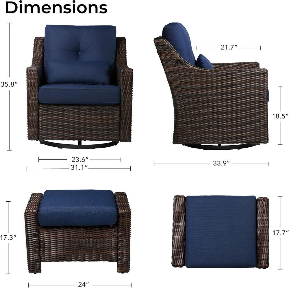 CHITA Patio Furniture Set, Outdoor Rocking Swivel Chair with Ottoman