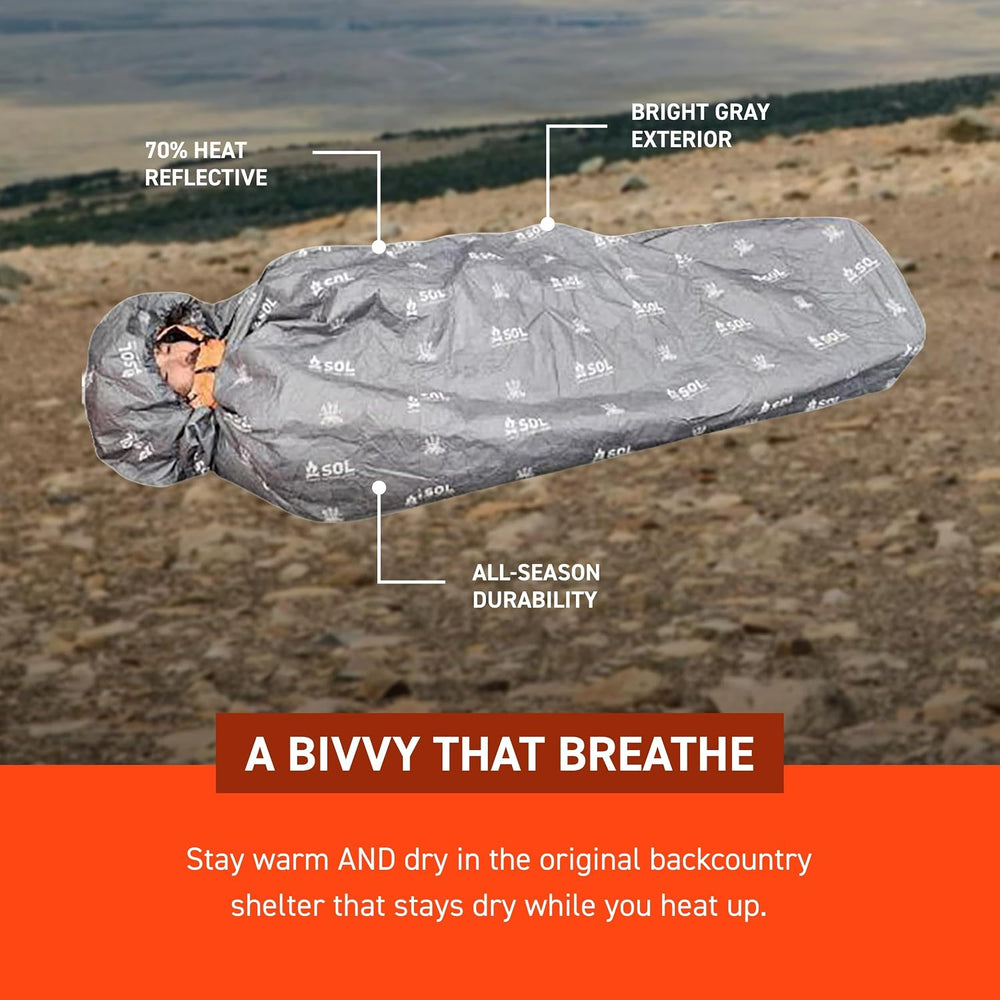 SOL Escape Bivvy XL with Hood, Reflects 70% Body Heat, Gray, 91" x 35"