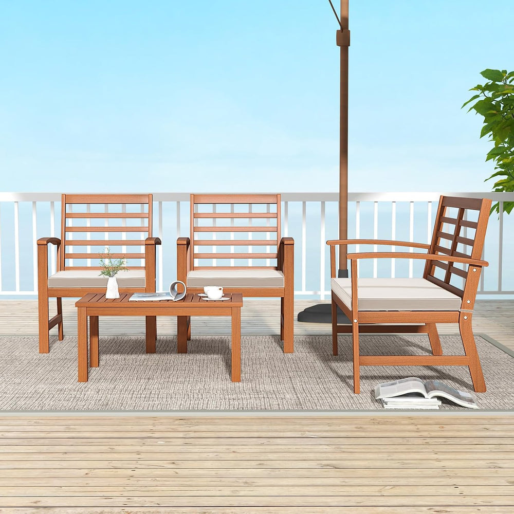 Tangkula 4 Pieces Outdoor Furniture Set, Acacia Wood Conversation Set w/Soft ...