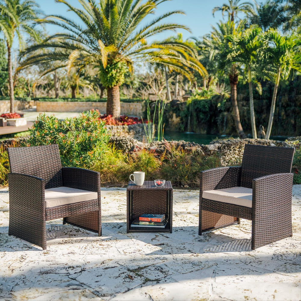Nestl Wicker Patio Furniture Set - 3 Piece Bistro Table and Chairs Set of 2, ...