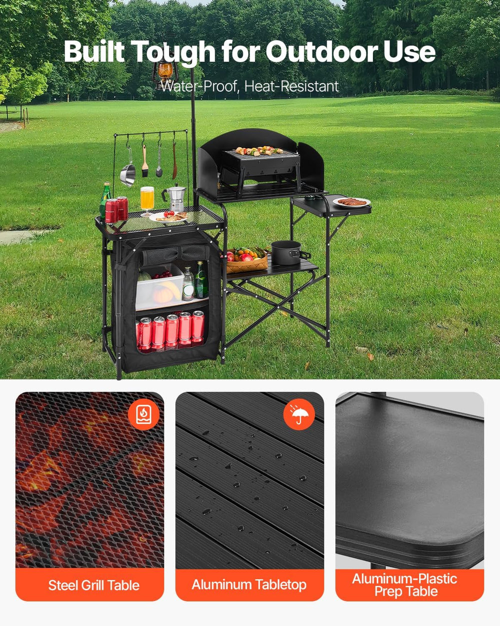 VEVOR Camping Kitchen Table, Outdoor Camp Cooking Table, Aluminum Portable Co...