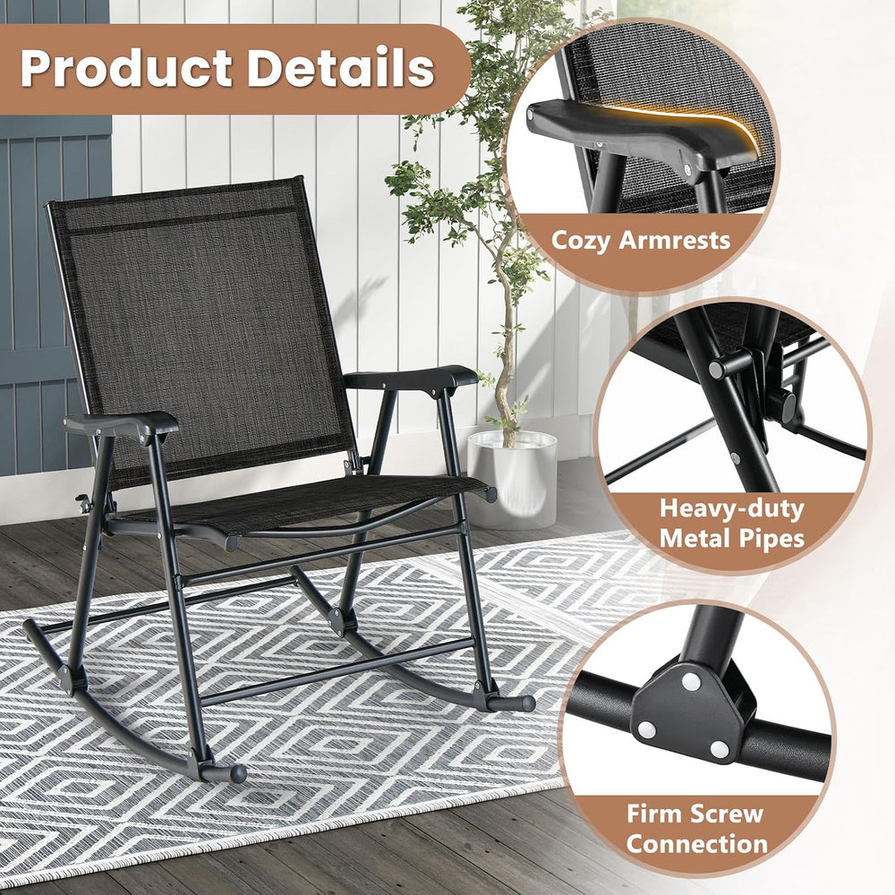 Tangkula Folding Rocking Chairs Set of 2, Patio Rockers with Breathable Seat ...