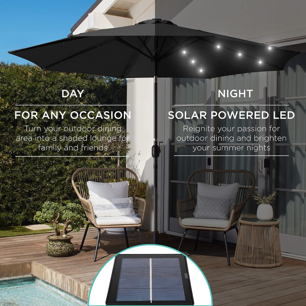 Best Choice Products 10ft Solar Polyester LED Lighted Patio Umbrella w/Tilt A...