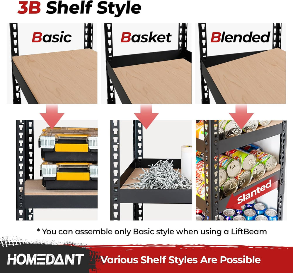 HOMEDANT Black 47.7" Deep 5 Tier Storage Shelves Garage Shelving Unit Metal