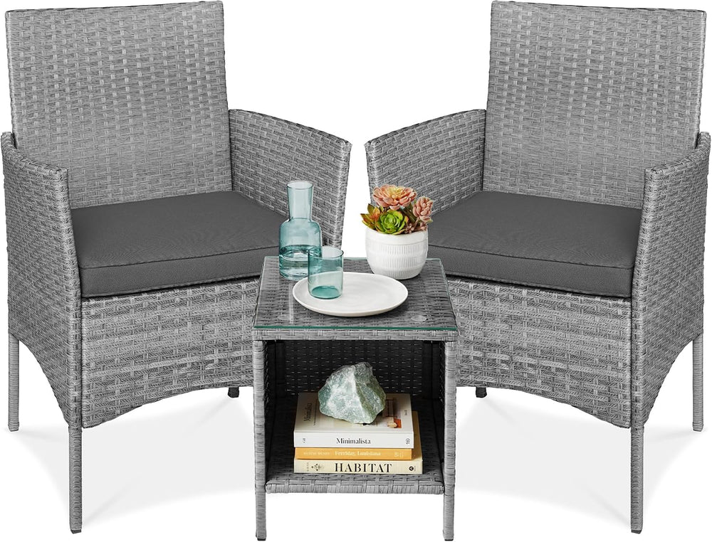 Best Choice Products 3-Piece Outdoor Wicker Conversation Bistro Set, Space Sa...