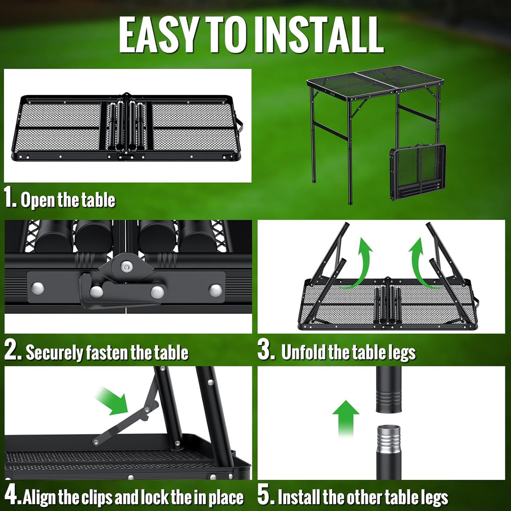 GARLLEN Folding Grill Table 35" Lx21.6 W, 2 Adjustable Height 14.76&quot...