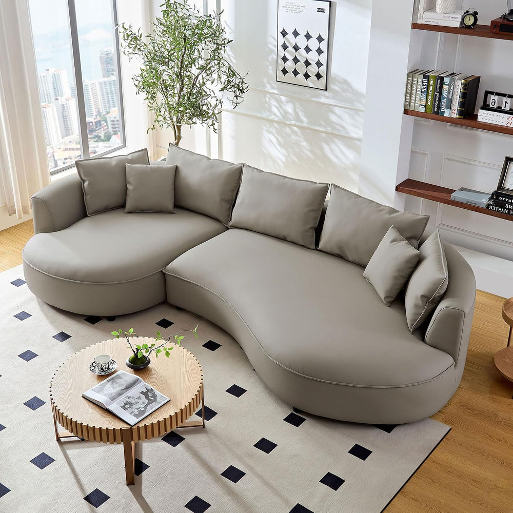 129" Curved Oversized Modular Bonded Leather Sectional Sofa with Left Ch...