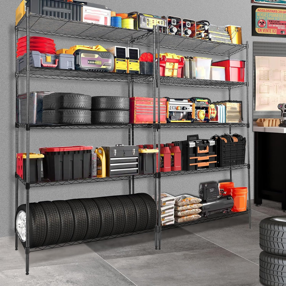 Whitmor 5 Tier Shelving Unit,Metal Storage Shelves, Heavy Duty with 4 Wheels ...