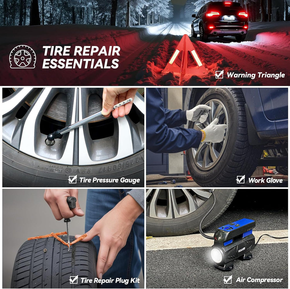 Car Emergency Kit with Portable Air Compressor, Winter Car Safety Roadside As...