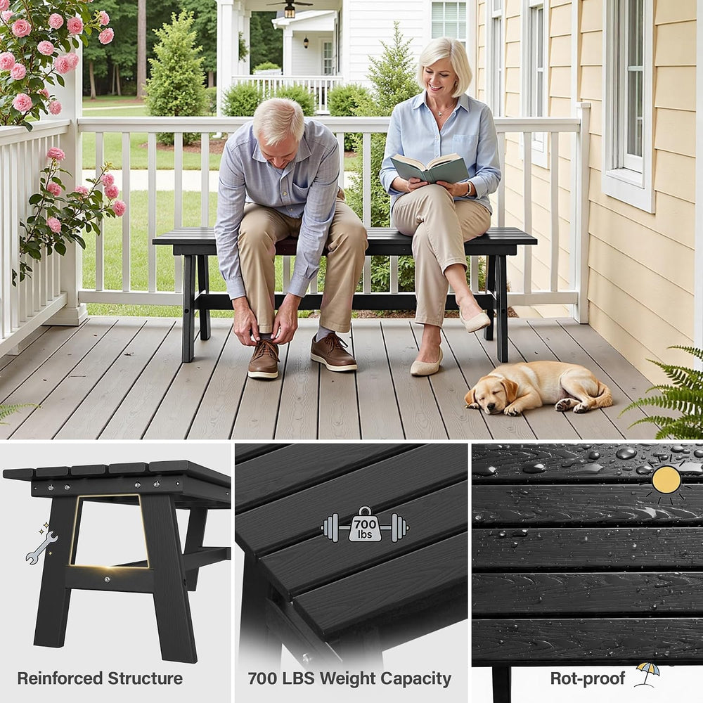 nalone Outdoor Bench, All-Weather HDPE Backless Bench for Porch (Black)