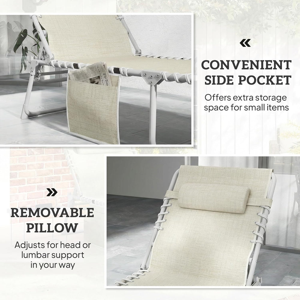 Outsunny Tanning Chair with Face Hole Breathable Mesh Beige | Side Table, Fol...