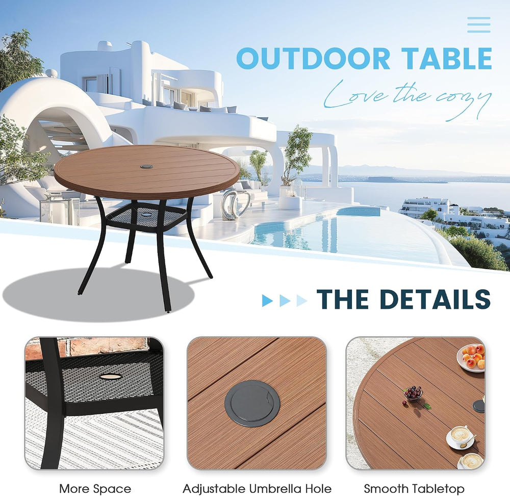 5PCS Outdoor Dining Set, 40.6" Round Table and 4 Swivel Chairs, Brown