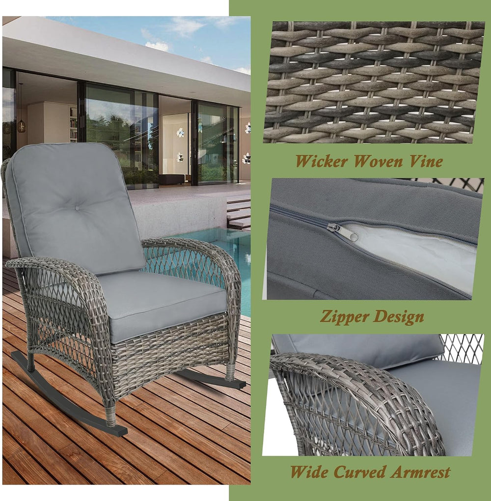 Outdoor Wicker Rocking Chair, All Weather Resin Rattan Wicker Rocking Chairs,...