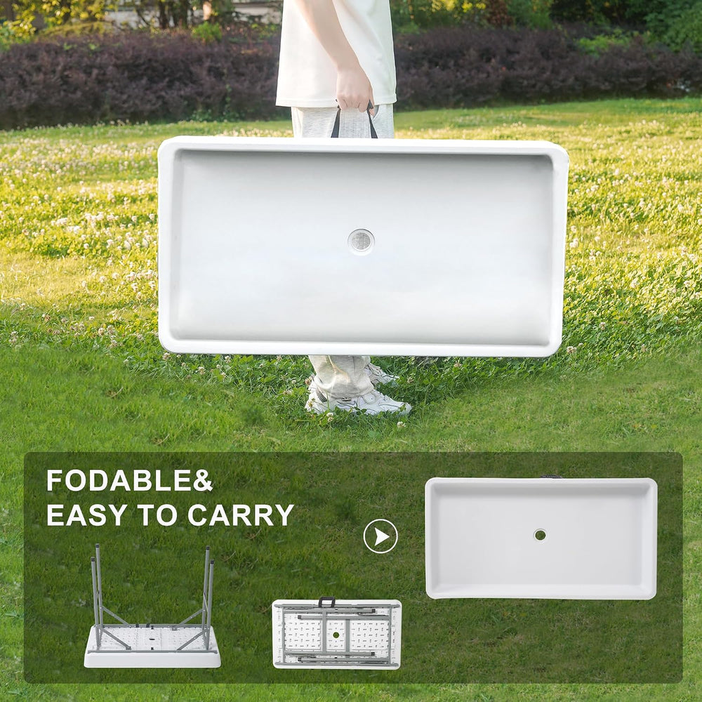 Allpop 4 Foot Folding Ice Cooler Table with Matching Skirt, Portable Patio Ta...
