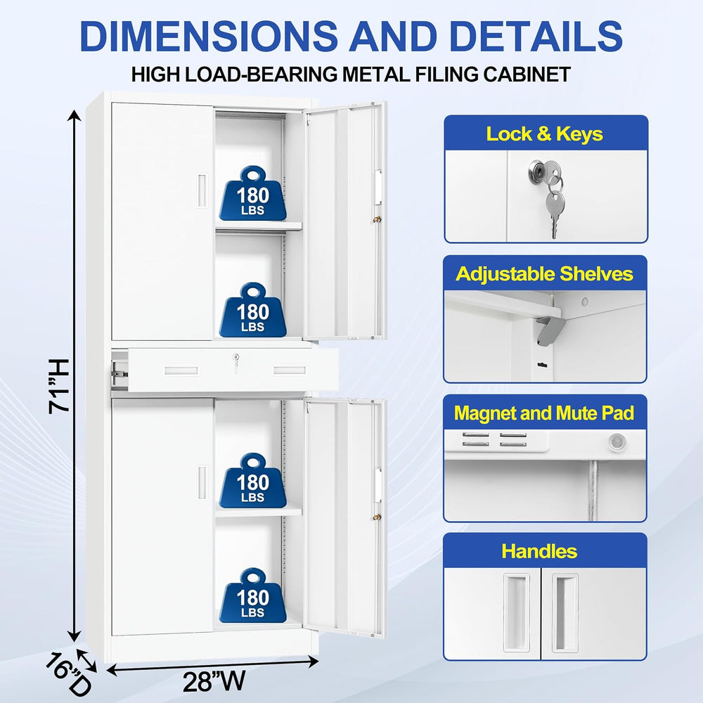 CJF 71" H Tall Metal Storage Cabinet with Drawer, Locking Garage Cabinet...