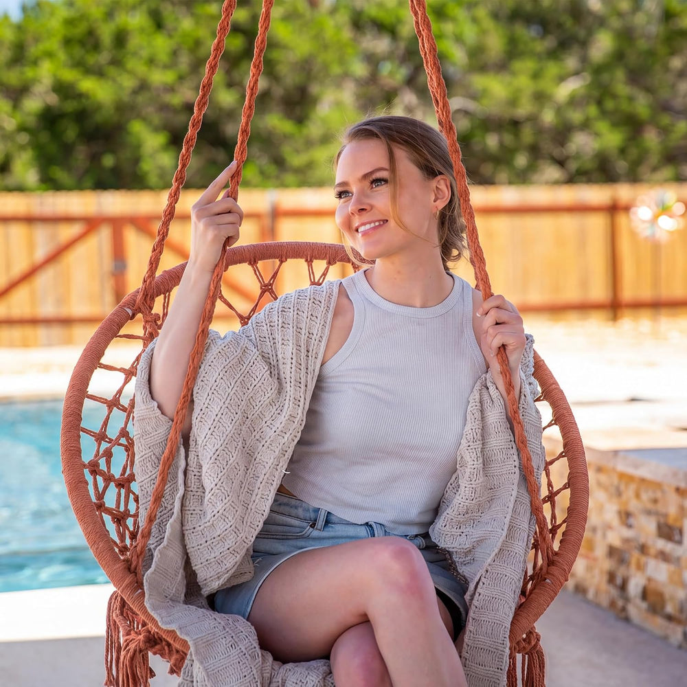 Rope Hammock Chair, Outdoor Hanging Swing Chair for Bedroom, Brown