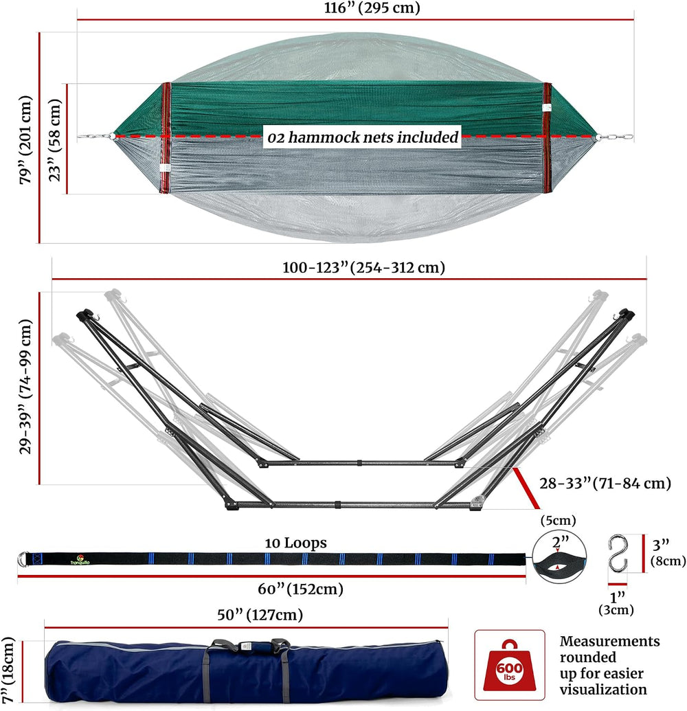 Tranquillo Combo - Adjustable Foldable Hammock with Stand, Peacock