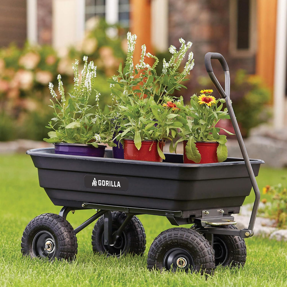 Gorilla Carts Poly Dump Cart, 600 lb. Capacity, 4 Cu ft, Quick Release Dump