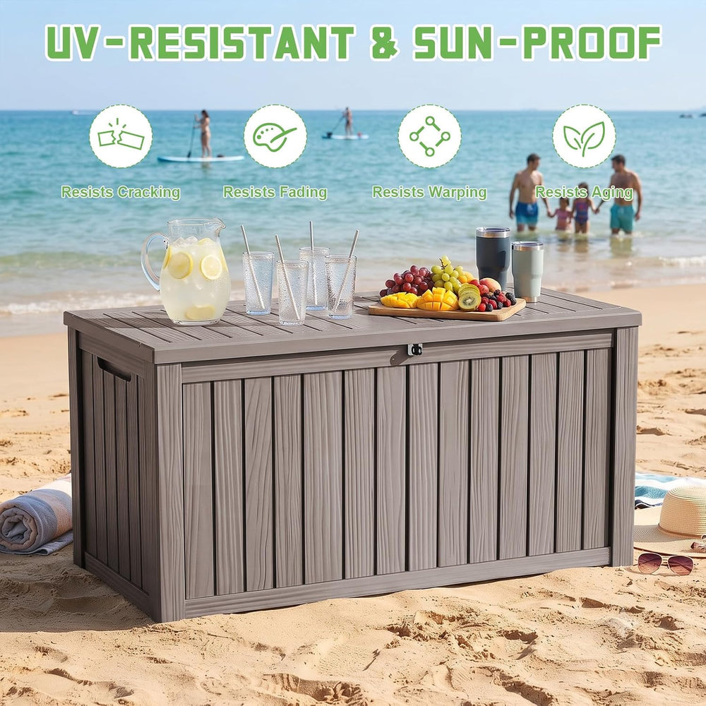 PatioZen 200 Gallon Deck Box Lockable Waterproof UV Resistant Grey