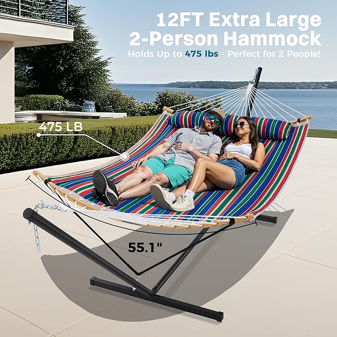 SUPERJARE Curved-Bar Hammock with Stand, 2 Person Heavy Duty Hammock Frame, D...