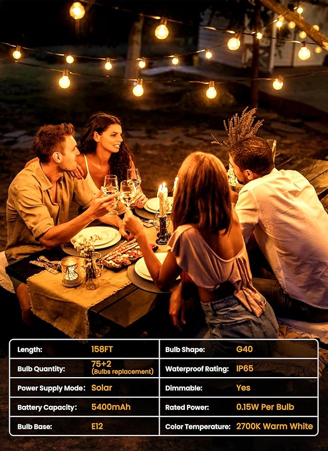 Brightown 158FT Solar String Lights Outdoor with Remote and 77 LED Shatterpro...