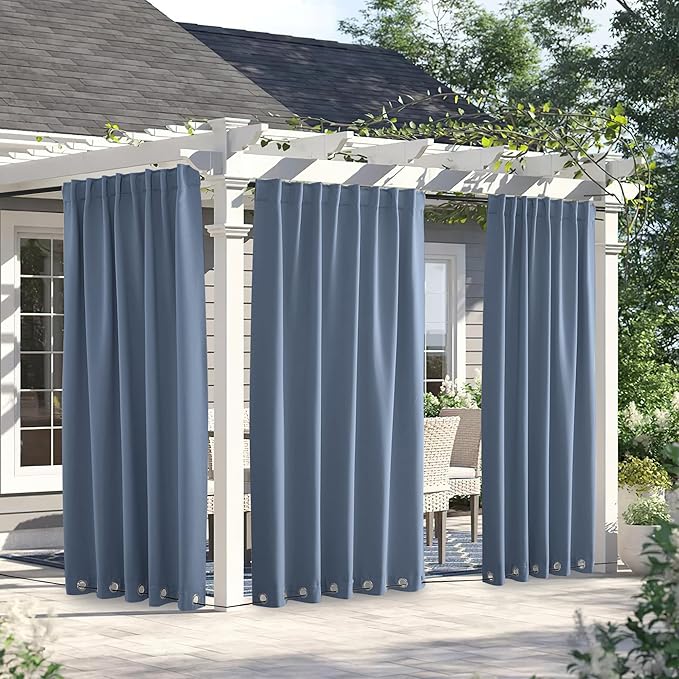 NICETOWN 2 Panels Outdoor Curtains for Patio Waterproof & Windproof, Ther...